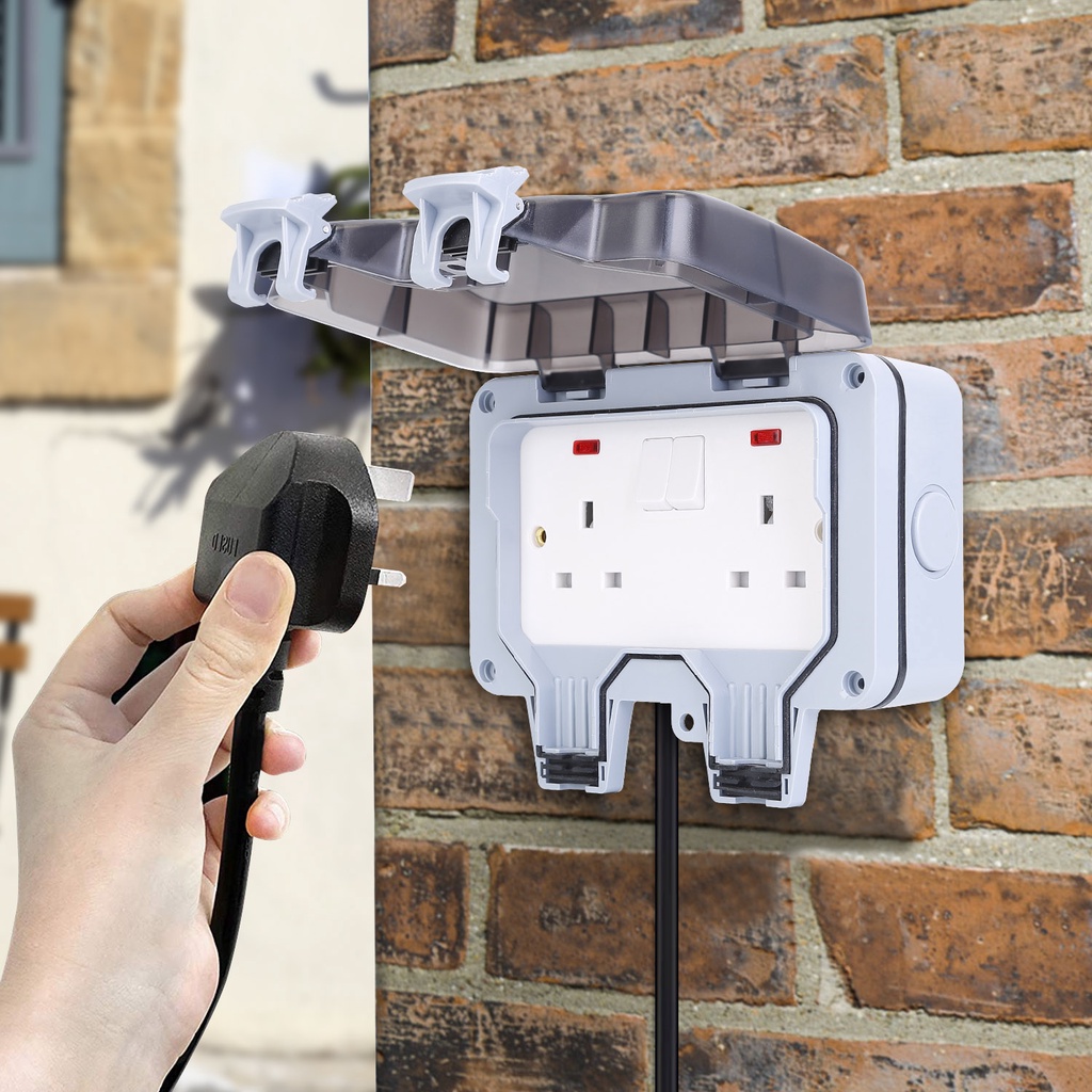 Double Outdoor Socket IP66 Waterproof 13A 2 Gang UK Plug Twin Switched ...