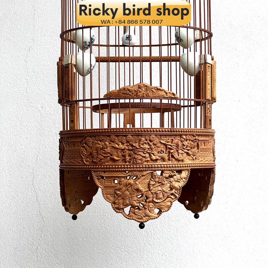Bamboo Birdcage, Puteh bird cage Samkok design (see through legs