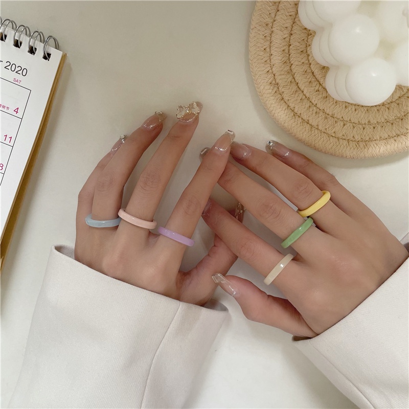 7Pcs Resin Colourful 17mm Round Rings Set for Women Girls Jewelry Party Gifts
