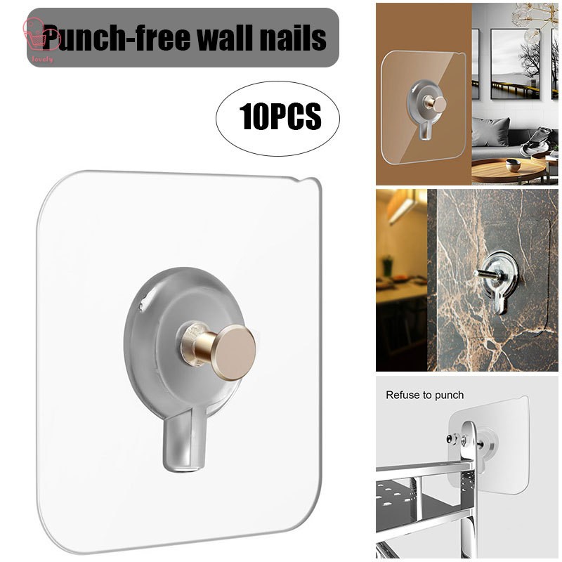 10PCS Adhesive Wall Hooks Hanging Seamless Sticky Hooks for Keys Bathroom  Shower