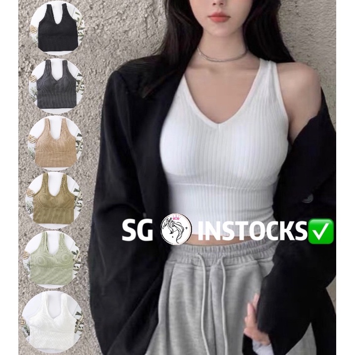 (SG Instocks)KOREAN KNIT RIB STYLE PADDED YOGA/SPORTS/CASUAL TOP COMFORTABLE AND BREATHABLE