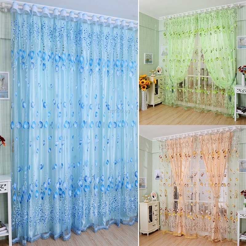 1pc Home Decoration Elegant Floral Tulip Tulle Voile Door Window Room ...