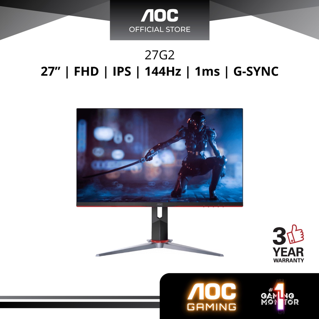 AOC 27G2 27" IPS FHD 144Hz 1ms G-Sync compatible gaming monitor ...