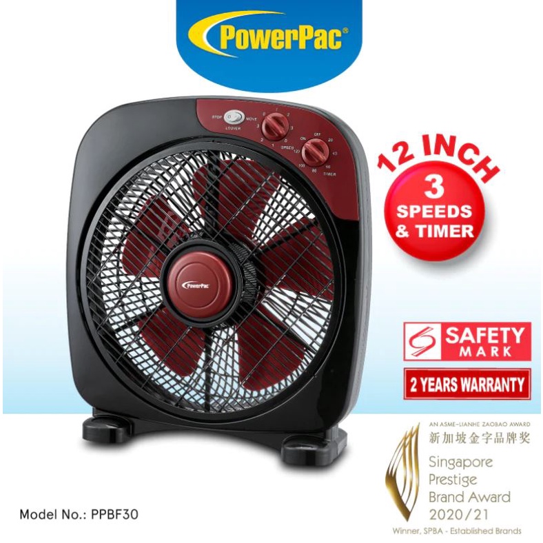 PowerPac Desk Fan 12" Electric Box Table Fan with Timer (PPBF30) Shopee Singapore
