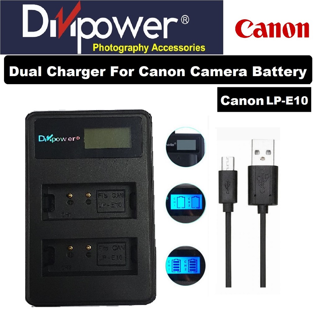 Divipower Dual Battery Charger For Canon LPE10 Battery Can Charge 1 Or