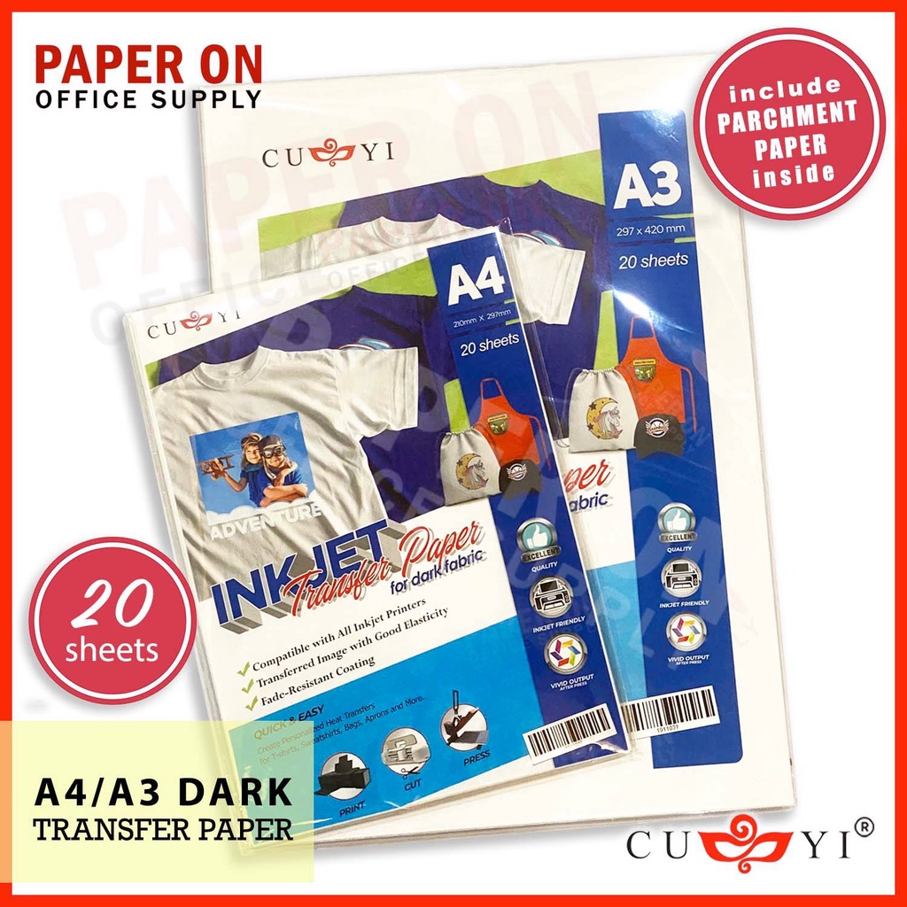 CUYI Inkjet Transfer Paper A4 / A3 For Dark Fabric (20 sheets/pack