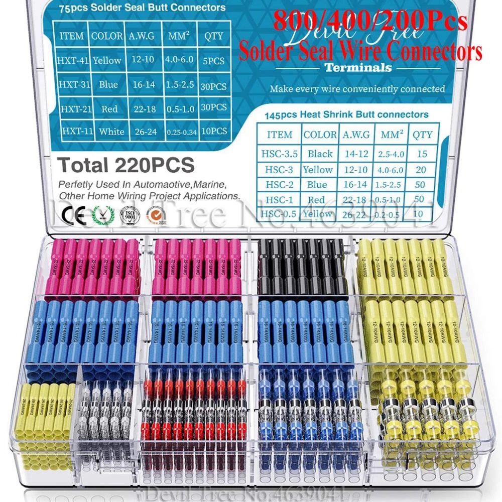 thumbnail image 2 of 800 PCS Waterproof Solder Seal Sleeve Heat Shrink Butt 2 of 12