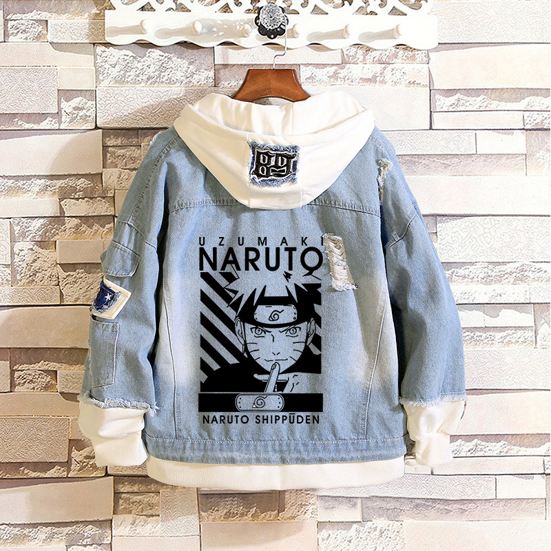 Naruto Uchiha Sasuke Hatake Kakashi Anime Peripheral Casual Loose Denim Jacket Couple Luminous Clothes Shopee Singapore