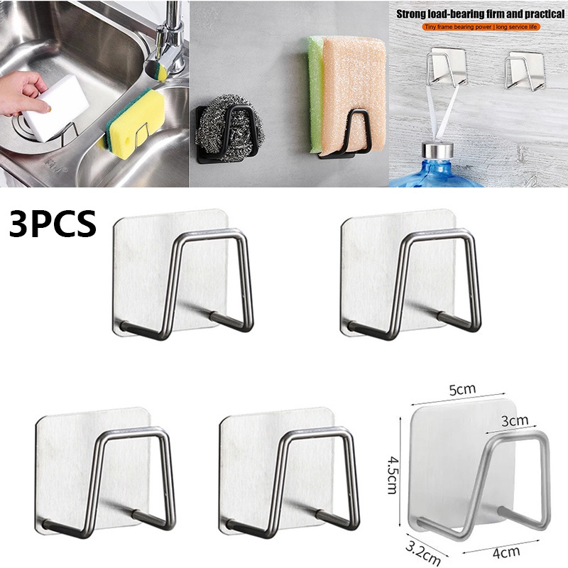 3PCS 304 Stainless Steel Sink Sponge Holder Self Adhesive Drain Rack ...