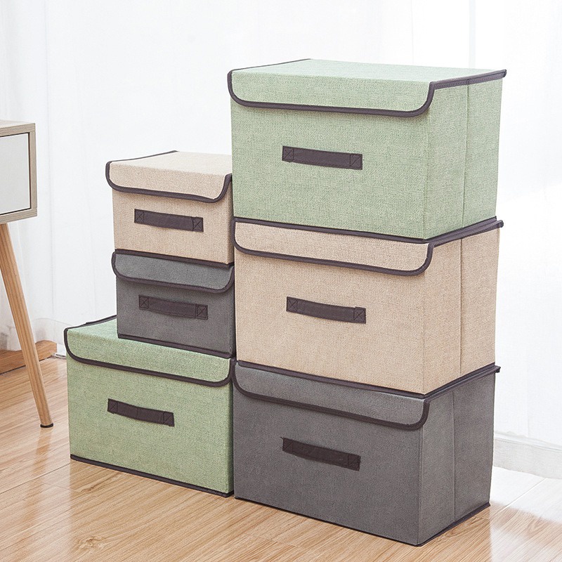 TDLV 2 In 1 Foldable Storage Box with Lid Linen Cloth Non-woven Storage ...