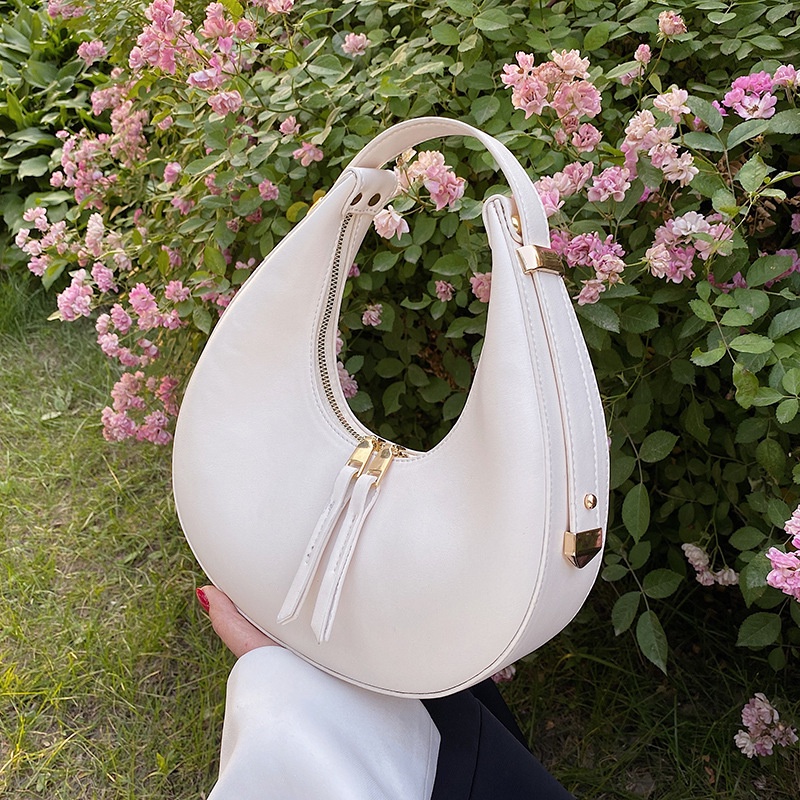 Women luxury half moon adjustable strap hobo bag fashion design solid color PU leather shoulder bags