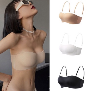One Piece Summer Sexy Tube Tops Women Strapless Push Up Bra Lingerie Ice  Silk Thin Seamless Word Sling Black White Bralette Top