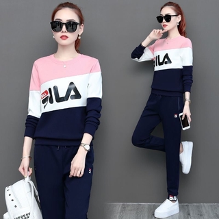 Korean Fashion Women's Casual Sport Wear Set 2PCS Long Sleeve Sports Suit  Lady Tracksuit Top and Bottom