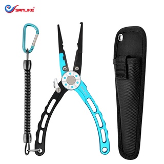 SANLIKE Fishing Plier Titanium Steel Blade Aviation Aluminum Lure Pincer  Hook Remover with Lanyard for Saltwater Fishing
