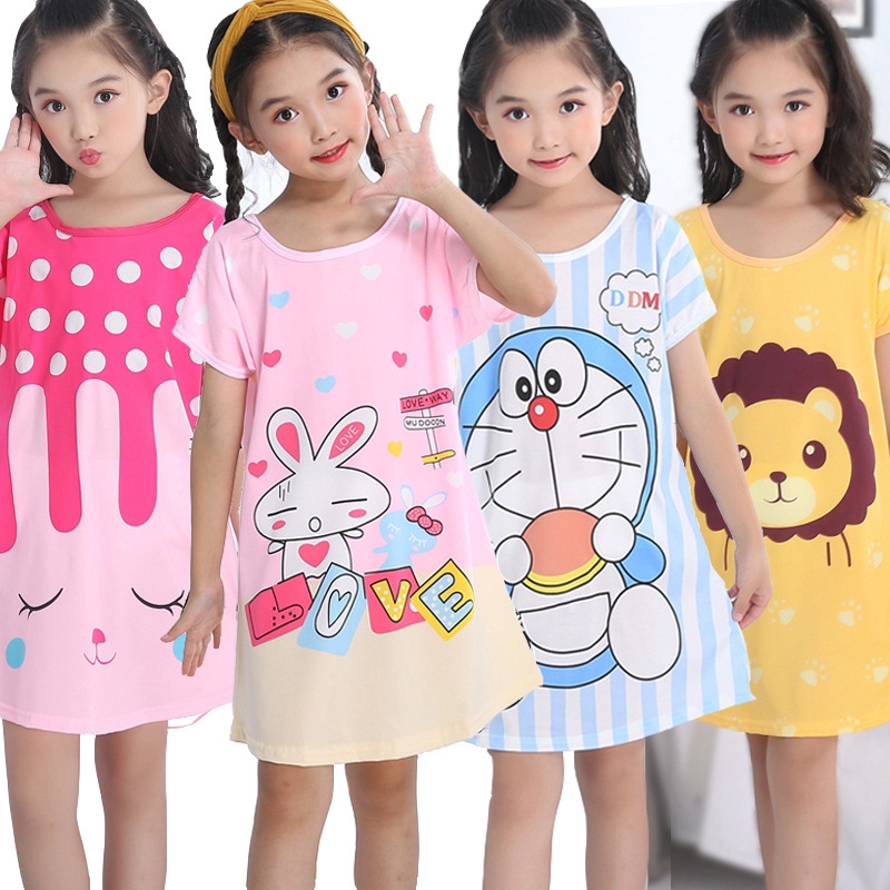 Cute Bunny Cartoon Girl Dresses Pyjamas Short Sleelve Kids