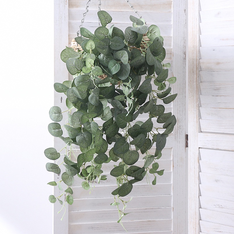 2023 New Style Simulation Eucalyptus Rattan Hanging Pastoral Outdoor Fake Plant Wall Decoration Ceiling Shooting Props Money Leaves