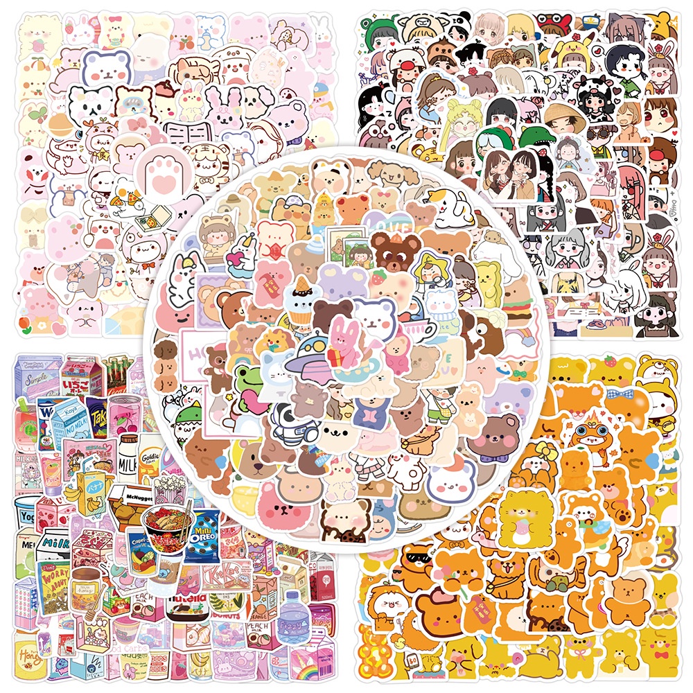 100/90PCS Cute Korean Bear Girl Series Ins Cartoon Character Stickers ...