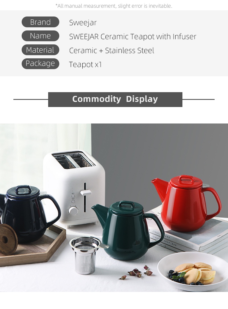 【Local Shipping】SWEEJAR 1180ML Ceramic Teapot with Stainless Steel