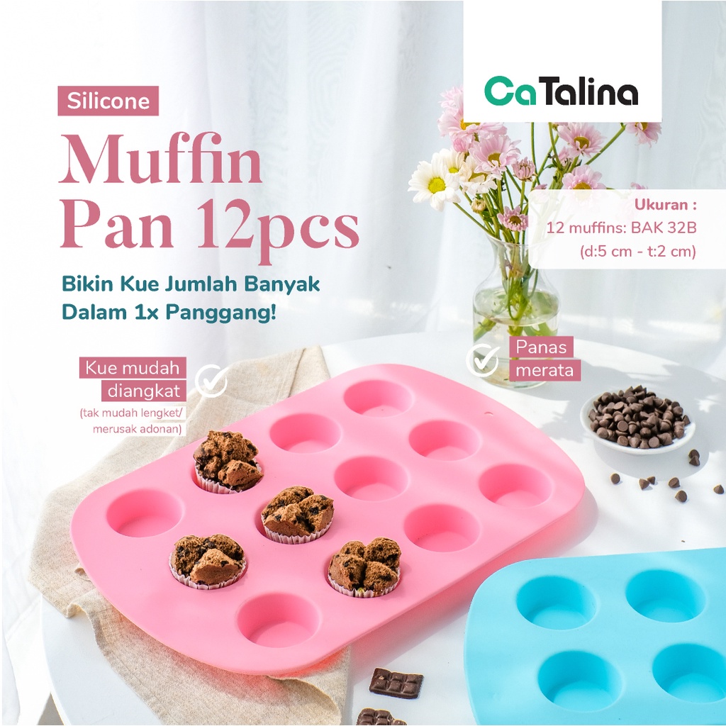 Cetakan Silikon Kue Cup Cake Muffin Pink Biru Anti Lengket Tahan Panas