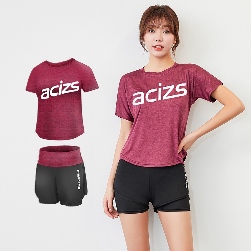 Women Sports Wear Set Outdoor Running Yoga Gym Fitness Tracksuit set 2 pcs sports t-shirt