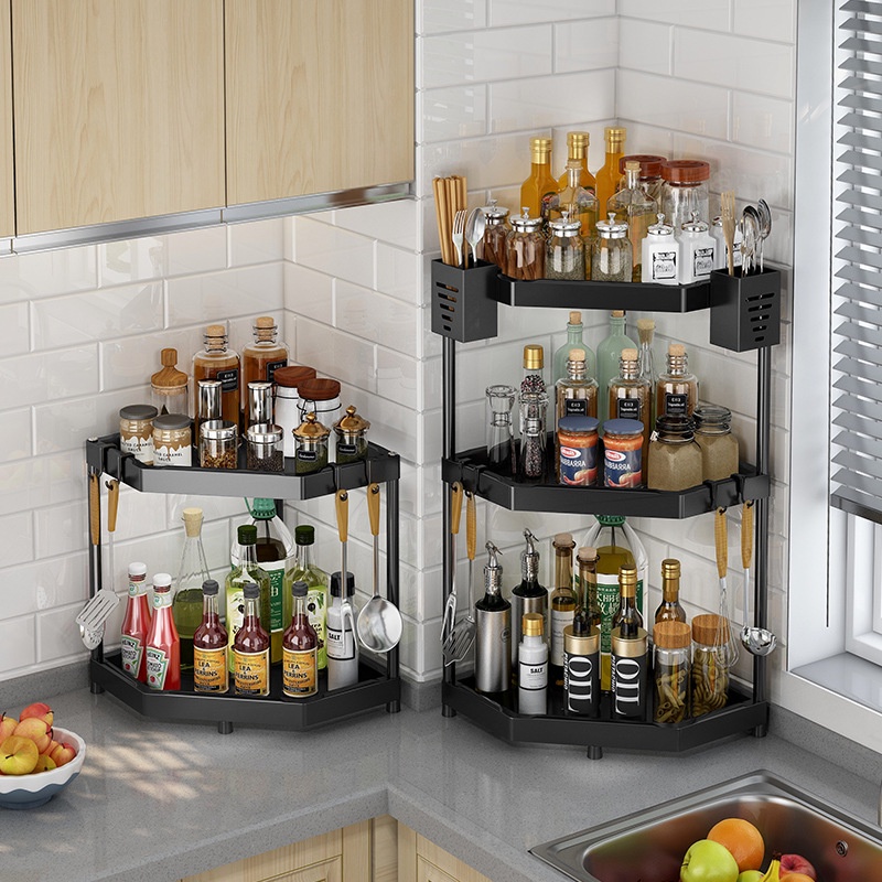 Home Black Organiser Stainless Steel Kitchen Shelf Storage Corner