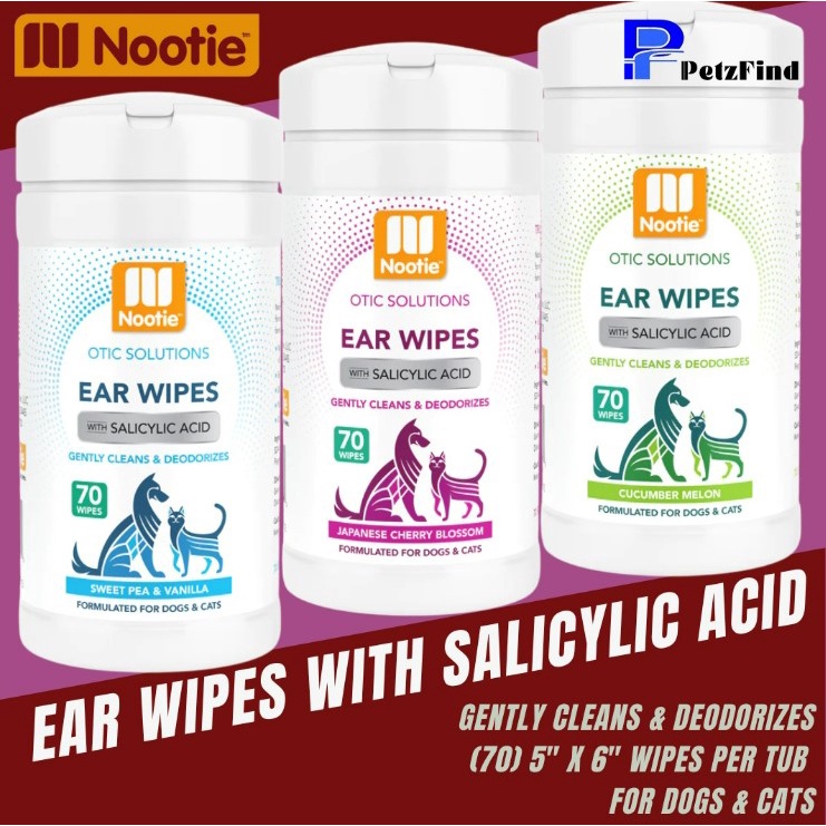 Nootie Ear Wipes with Salicylic Acid Dogs & Cats 70pcs 5" X 6" Wipes