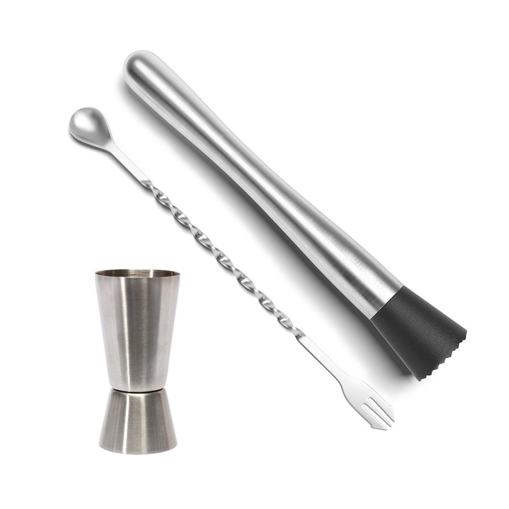PDFans Stainless Steel Cocktail Muddler Mixing Spoon Jigger Set Bar ...