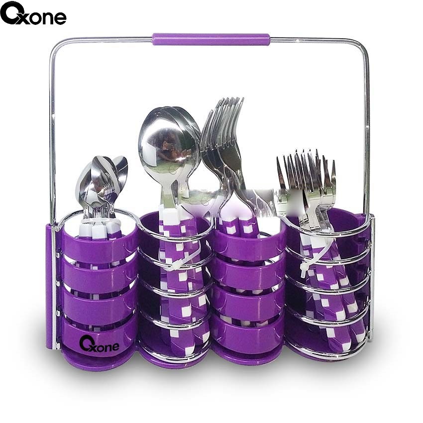 Oxone OX5100 Sendok Garpu Makan Set 24 Pcs Stainless Color Purple - Gambar 4
