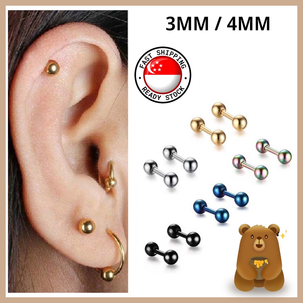 1 Pair 10 mm Round Dumbbell Ear Studs Stainless Steel Piercing Jewelry