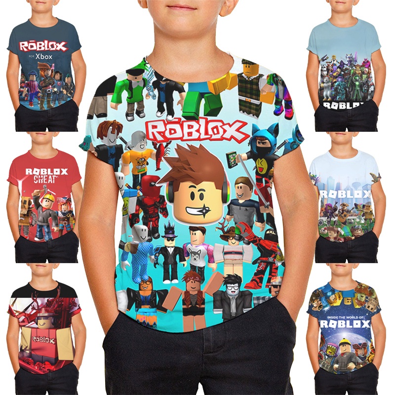 Roblox Kids Tshirt Boys Shirt Robloxs Print Cartoon Round Neck T-shirt 