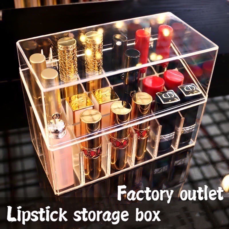 Transparent Lipstick Organiser Box 18 grid with dust proof lid Lip ...