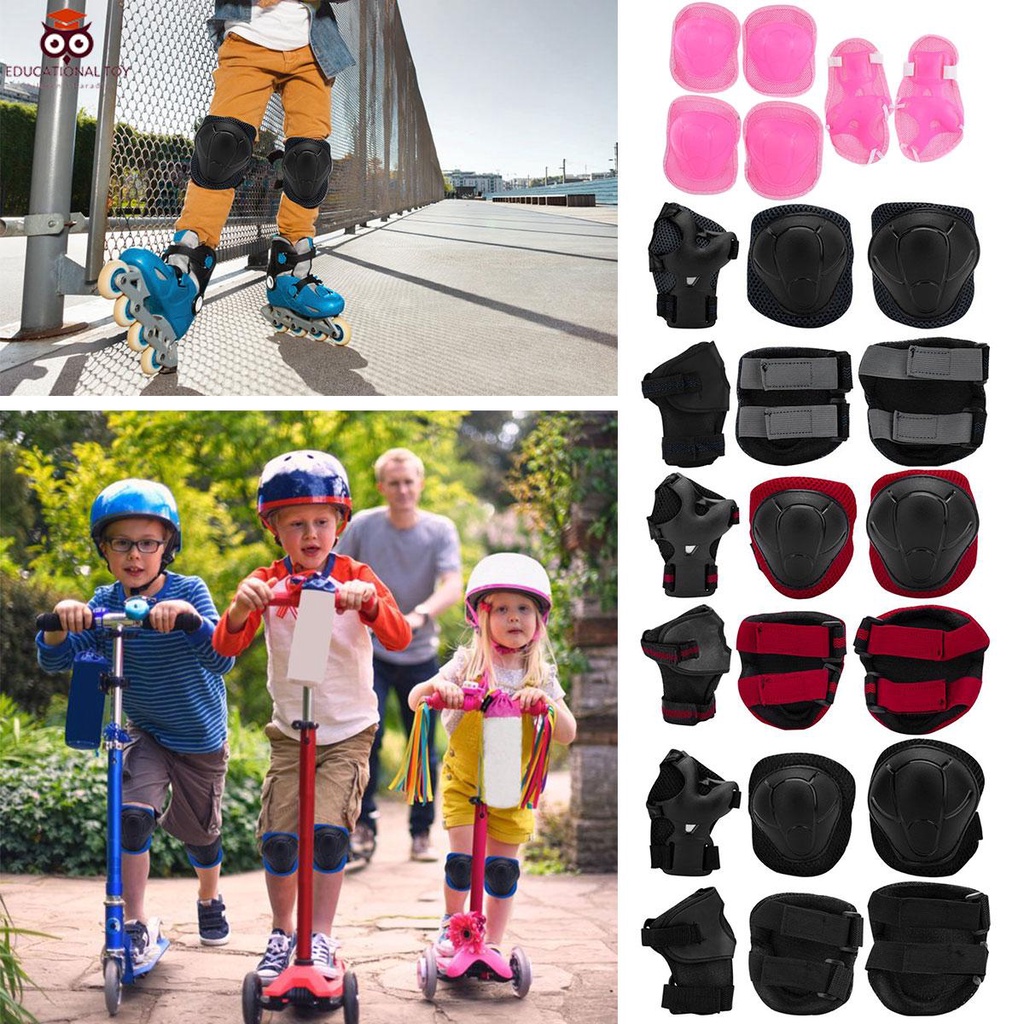 6 Pcs Kids Skating Protective Gear Kids Adjustable Knee Pads and Elbow