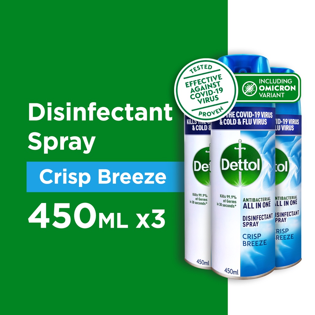 [Bundle of 3] Dettol Disinfectant Spray Crisp Breeze 450ml (Kills 99.9