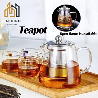 Hand Blowe Borosilicate Glass Teapot Resistant Leaf Tea Transparent Clear 