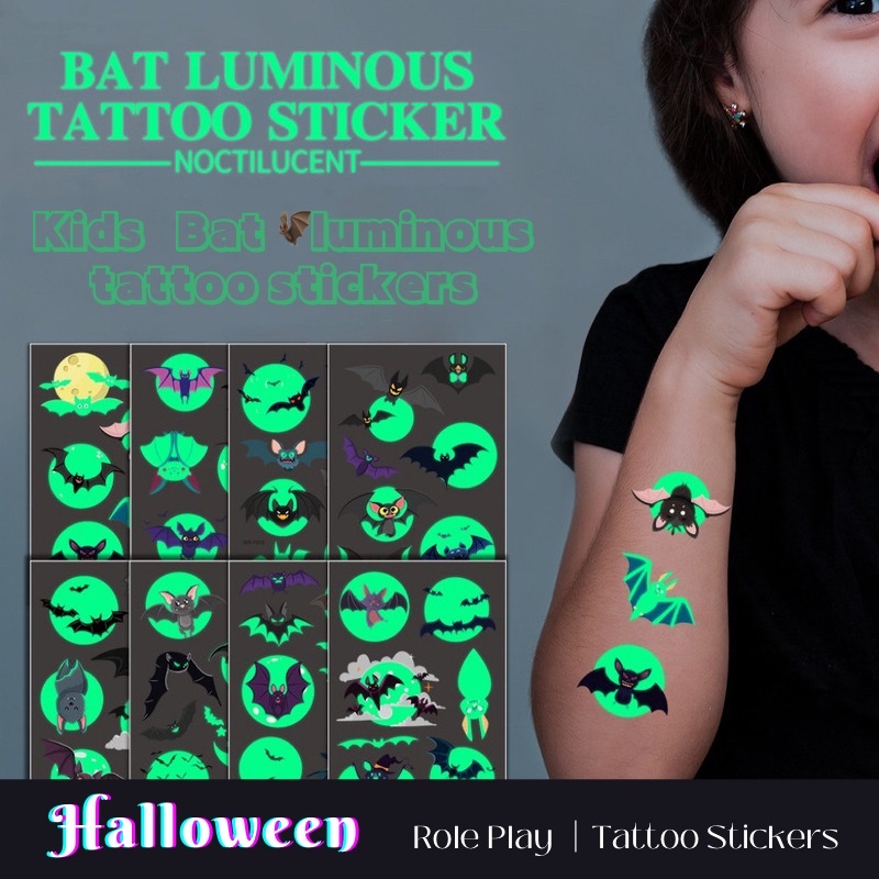 Halloween Kids WSY011Y020 series Bat Face Stickers Role Water proof Tattoo Stickers Luminous