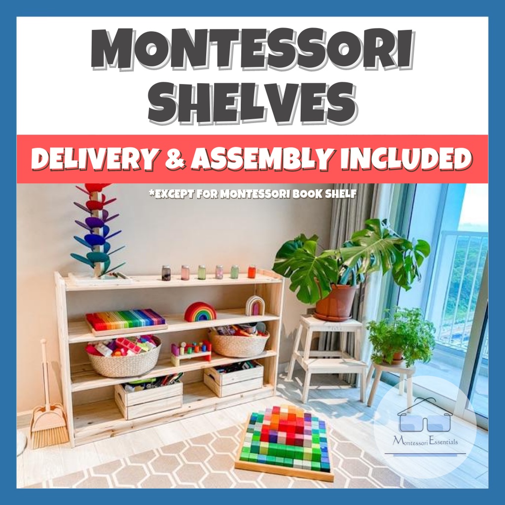 [SG STOCK] Natural Pine Wood Montessori Shelves / Children Wood Book Shelf / Book Storage Floor