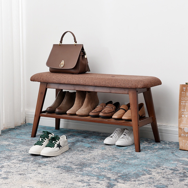 Shoe Rack Bench with Storage, Bamboo Storage Bench with Cushioned Seat ...
