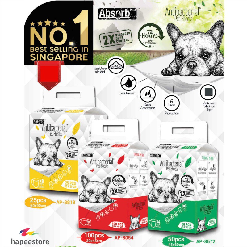 Absorb Plus Antibacterial Pet Sheets - 3 Sizes | Shopee Singapore