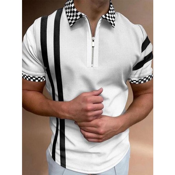 (Best-Selling) Factory Direct Sales Men's Clothing Summer Fashion 3D Digital Printing Short-Sleeved polos Fiber Fabric Zipper Top
