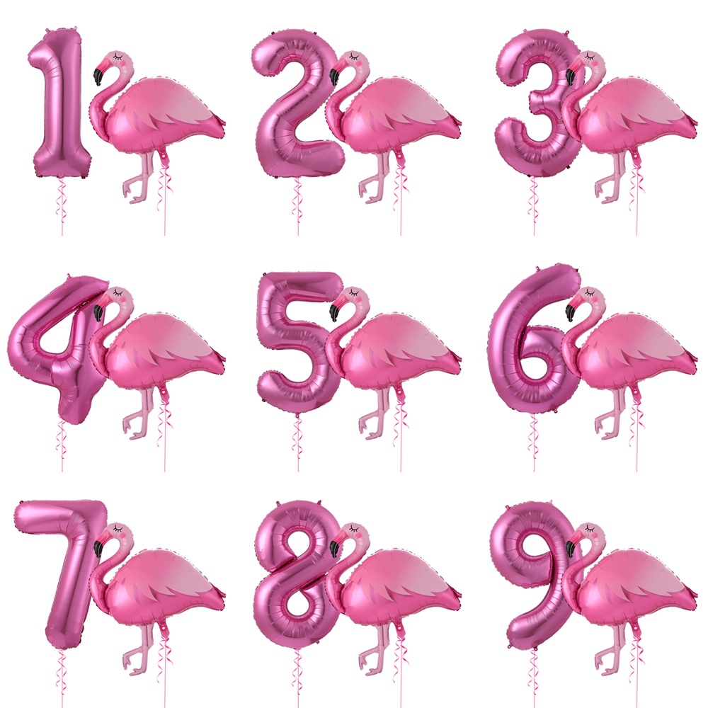2Pcs/Set Flamingo Aluminum Balloon 40 Inch Pink Number Hawaiian