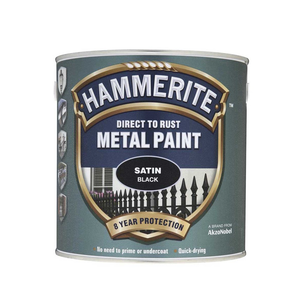 Hammerite Direct to Rust Metal Paint Satin Finish (Black/White) 250ml
