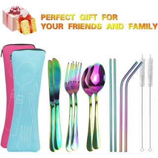 Stainless Steel Travel Utensils Silverware Set with Case 8pcs Reusable  Portable Cutlery Set for Lunch Boxes School Picnic