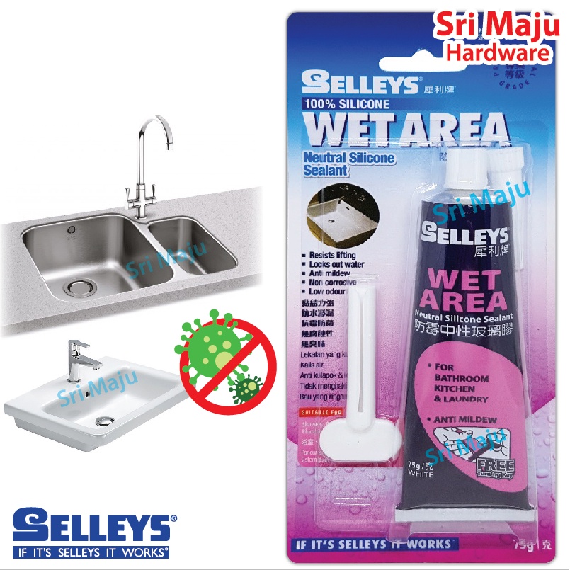 MAJU Selleys Wet Area 75g White Anti Mildew Silicone Sealant Kitchen Sink Bathroom Basin Silicon ...
