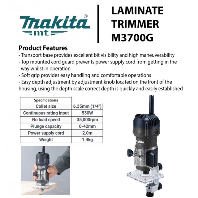 Makita 530w laminate trimmer m3700g sale