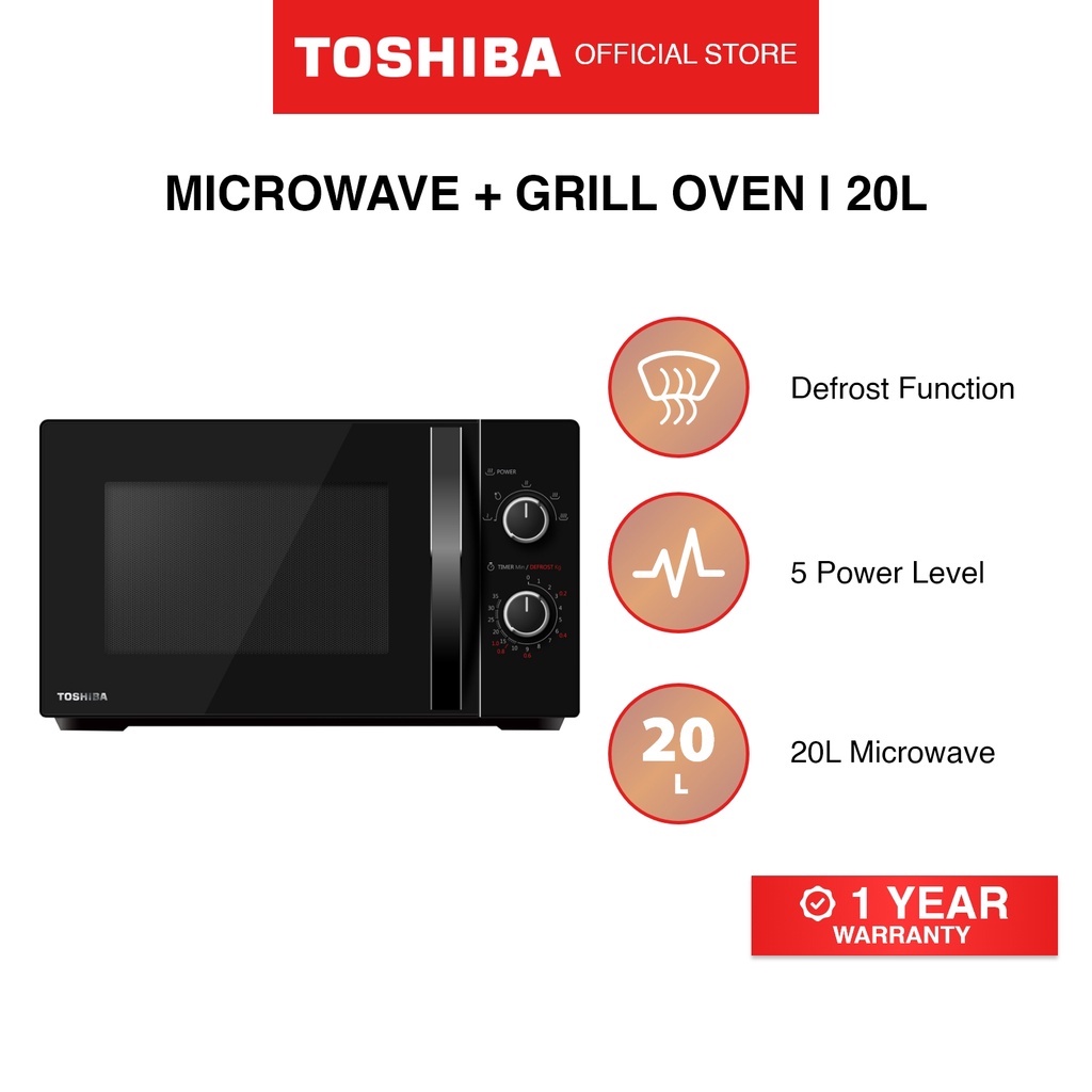 Toshiba MWPMG20P(BK) Black 5 Power Level Microwave Oven with Grill