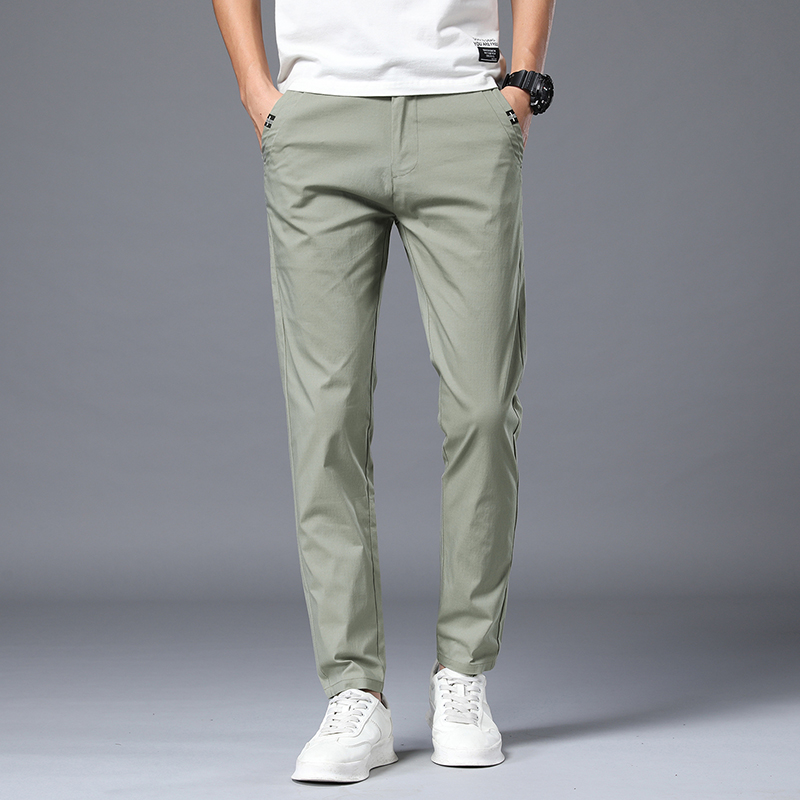 Summer Thin Slim Fit Casual Pants for Men Solid Grey Black Green ...