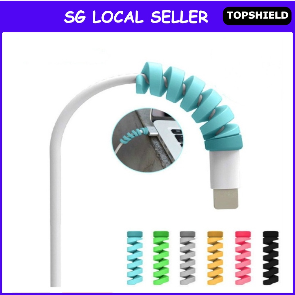 ?[SG Stock] Colour Phone Cable Protector Cable Winder Cord Bite Spiral Wire Cover Universal