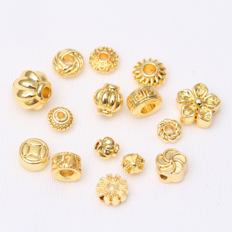 20pcs 18k Gold Spacer Beads Round Torus Beaded Diy Bracelet Necklace Jewelry Accessories Loose Beads