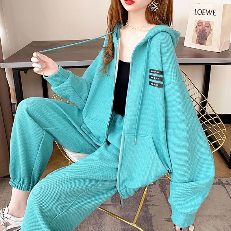 Sports Women Suit 2022 Academic Style Korean Loose Fashion Sweater Coat Casual Two-piece Set Woman