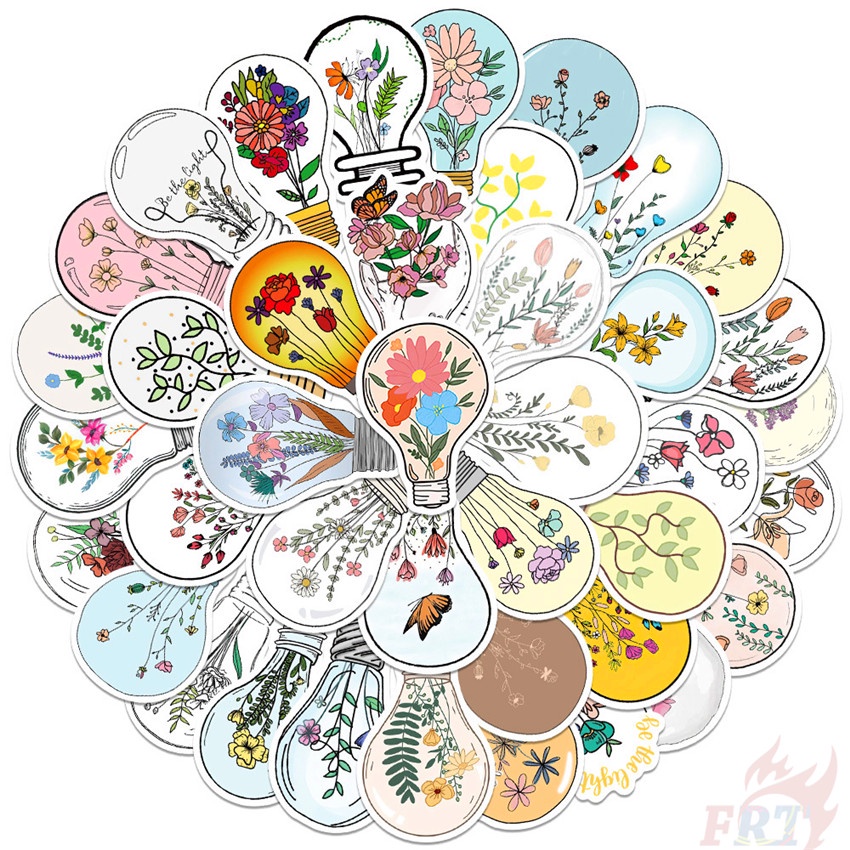 50Pcs/Set Bulb & Flowers Art Series 01 Stickers Fashion Waterproof DIY ...